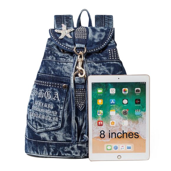 8097 Fashion Denim Backpack Purse Jean Bags With Rhinestones Decorations main image 4